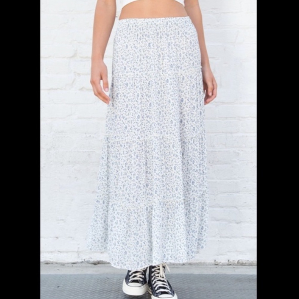 Brandy Melville floral izzy skirt ruffled maxi skirt blue white